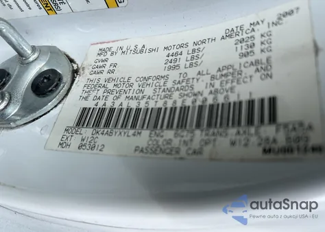 2008 Mitsubishi Eclipse из США, поврежденный, VIN 4A3AL35T88E006611